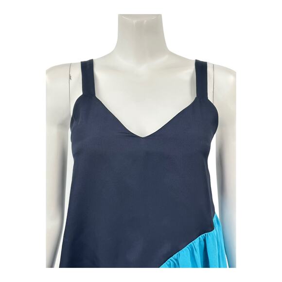 Tibi Top Women 0 Color Block Cami Tank Navy V-Neck Asymmetrical Silk Designer - Picture 2 of 9